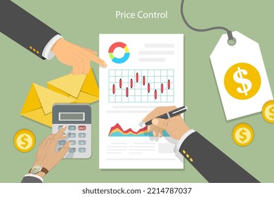 Flache Vektorgrafik über Preiskontrollstrategie, Finanzmanagement-Service