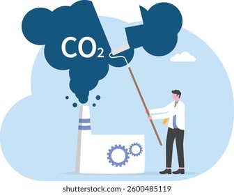 Flat Vector Conceptual Illustration of Reducing Carbon Emissions, Carbon Dioxide Emissions Decrease

