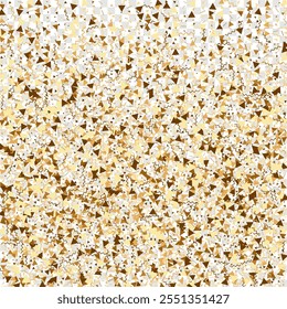 Flat Vector Confetti on Transparent Background. Minimal Golden Particles Border. Falling Magic Glitter. Minimalist Streamers. Star Celebrate Cover. Iridescent Foil. Isolated Triangle Dust Garland.