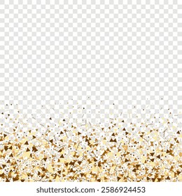 Flat Vector Confetti on Transparent Background. Star Celebrate Cover. Iridescent Foil. Isolated Triangle Dust Garland. Minimal Golden Particles Border. Falling Magic Glitter. Minimalist Streamers.