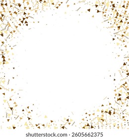 Flat Vector Confetti on White Background. Star Celebrate Cover. Iridescent Foil. Minimal Golden Particles Border. Falling Magic Glitter. Minimalist Streamers. Isolated Triangle Dust Garland.