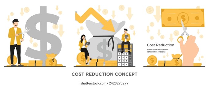 Flat vector costs reduction costs cut costs optimization business concept illustration