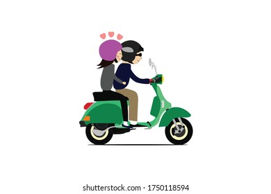 flat vector of couple driving a scooter and go for a date.