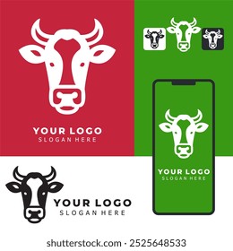 logotipo de cabeça de vaca vetor plano, adequado para marcas.