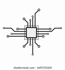 Flat Vector CPU Microprocessor Icon For Web And Print Design. Vector 2d Concept Illustration.