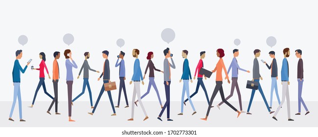 flat vector crowd business people   walking   on city   street   and   rushing to work concept