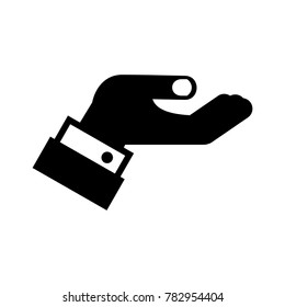 Flat vector cupped hand of businessman black icon. Objects isolated on white background.