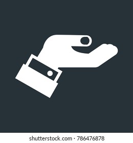 Flat vector cupped hand of businessman white icon. Objects isolated on white background.