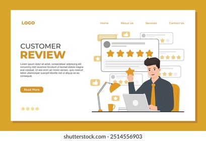 Flat vector customer review landing page template feedback concept illustration