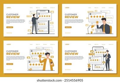 Flat Vektor Kundenbewertung Landing Page Template Feedback Concept Illustration