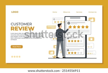 Flat vector customer review landing page template feedback concept illustration