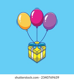 Flat vector a cute box illustration with cool balloon for gifts at graduation