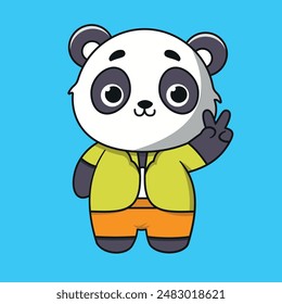 Flat Vector Cute Cartoon Panda Character with Surfing and Ball Happy Summer Beach