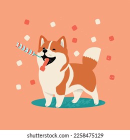 Flat Vector cute dog and candy illustration