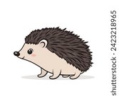 Flat Vector Cute Hedgehog. Little Hedgehog Icon. Adorable Walking Hedgehog Cartoon Character Isolated on White Background, Side View