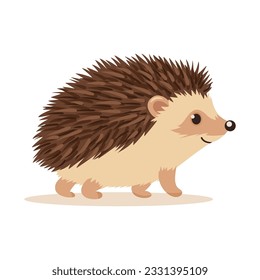 Flat Vector Cute Hedgehog. Little Hedgehog Icon. Adorable Walking Hedgehog Cartoon Character Isolated on White Background, Side View