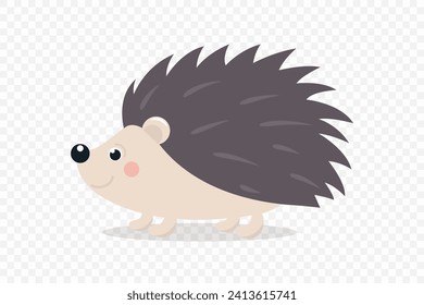 Flat Vector Cute Hedgehog. Little Hedgehog Icon. Adorable Walking Hedgehog Cartoon Character Isolated on White Background, Side View