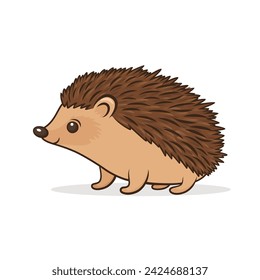 Flat Vector Cute Hedgehog. Little Hedgehog Icon. Adorable Walking Hedgehog Cartoon Character Isolated on White Background, Side View