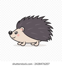 Flat Vector Cute Hedgehog. Little Hedgehog Icon. Adorable Walking Hedgehog Cartoon Character Isolated on White Background, Side View