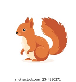 Flat Vector Cute Squirrel. Little Squirrel Icon. Adorable Cartoon Squirrel Character Isolated on White Background, Side View