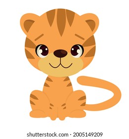 
flat vector cute tiger cute animal character idea for child and kid printable stuff and t shirt, greeting card, nursery wall art, postcard