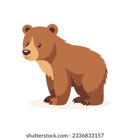 Flat Vector Cute Wild Animal - Grizzly Bear. Forest Cartoon Brown Smiling Bear in Side View. Woodland Animal Design Template