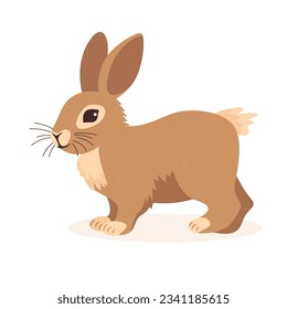 Flat Vector Cute Wild Animal - Hare or Rabbit. Forest Cartoon Hare, Bunny in Side View. Woodland Animal Design Template