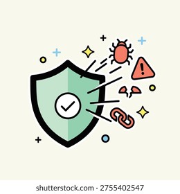 Flat Vector Cyber Security Shield Concept Illustration