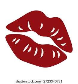 Flache Vektorgrafik dunkelroter Lippenstift-Kuss-Zeichen-Illustration, ideal für Schönheit, Mode, Romantik und Valentinstag Grafikdesigns.