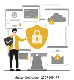 Flat vector data protection, data security, personal data security, cyber data security concept illustration