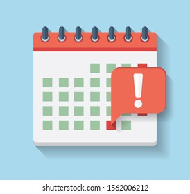 Flat vector deadline calendar Icon, event notification 
