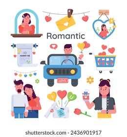 A flat vector depicting love celebration and romantic couple cuddles 