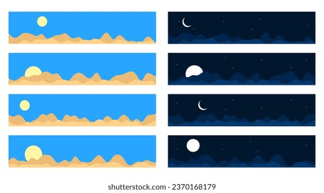 flat vector desert day and night view collection