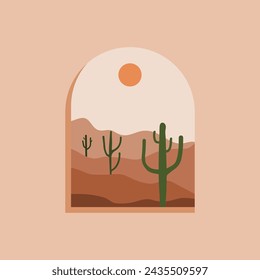 Flat vector desert landscape in minimalist style.