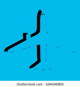 Flat vector design of Aeroplane line art vector illustration on blue background