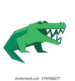 A flat vector design of an aggressive alligator or crocodile in a modern low poly geometric style isolated on a white background