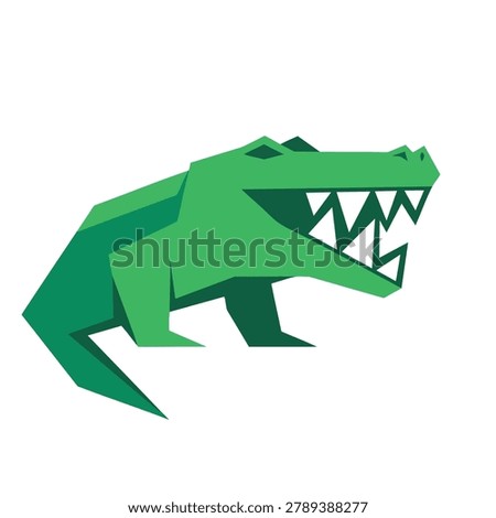 A flat vector design of an aggressive alligator or crocodile in a modern low poly geometric style isolated on a white background