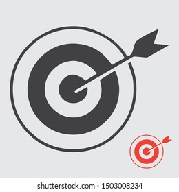 Flat vector design arrow hit the target. Target shot icon illustration. Accurate marketing target icon.