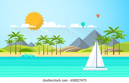 Flat Vector Design of Beach Landscape.