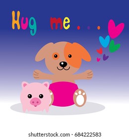 Flat Vector Design, Bear, Turtle, Giraffe, and Pig are best friend , For Kids T Shirt Design, Wallpaper, Drawing Book And Illustration