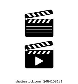 Flat vector design of a black and white film clapperboard icon set