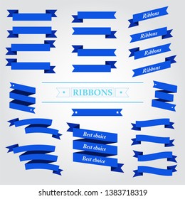 Flat vector design blue ribbons set  on white background