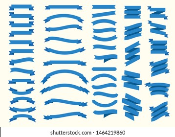 Flat vector design blue ribbons set .