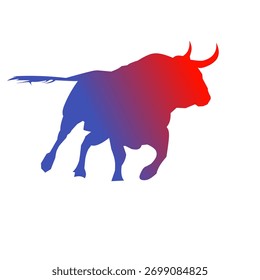 Flat vector design of a bull silhouette with red and blue color gradation, for logos, icons and other purposes