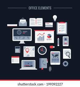 Flat vector design - Business, Office elements, flat icon set 