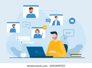 Business Menschen treffen sich online mit Video Conference Connect und Technologie Remote Working from Anywhere-Vektorgrafik