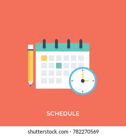 Flat vector design of calendar clock and pencil, concept of time management