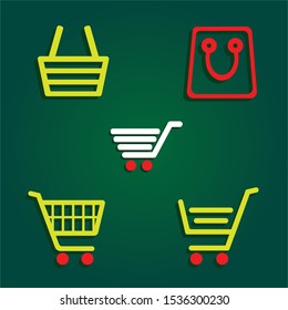 Flat vector design cart or trolley icon. shopping cart. Market design. Isolated shopping trolley. Shopping bag icon.