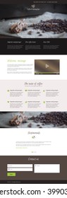 Flat vector design coffee company web landing page with coffee logo, video player and icons