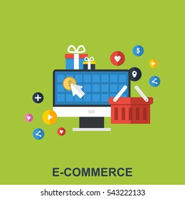 Flat Vector Design Concept With E-commerce and Shopping Icons